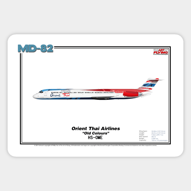 McDonnell Douglas MD-82 - Orient Thai Airlines "Old Colours" (Art Print) Sticker by TheArtofFlying